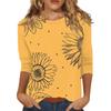 Round Neck 3D Printed Sunflower Pattern Top Fashionable Casual Long Sleeved Women's T-shirts