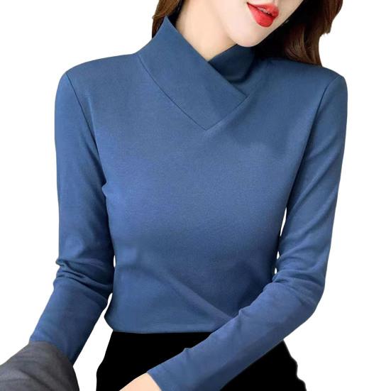 Женские топы с высоким воротником и длинным рукавом, облегающие, мягкие, эластичные, однотонные, с уникальным вырезом горловины