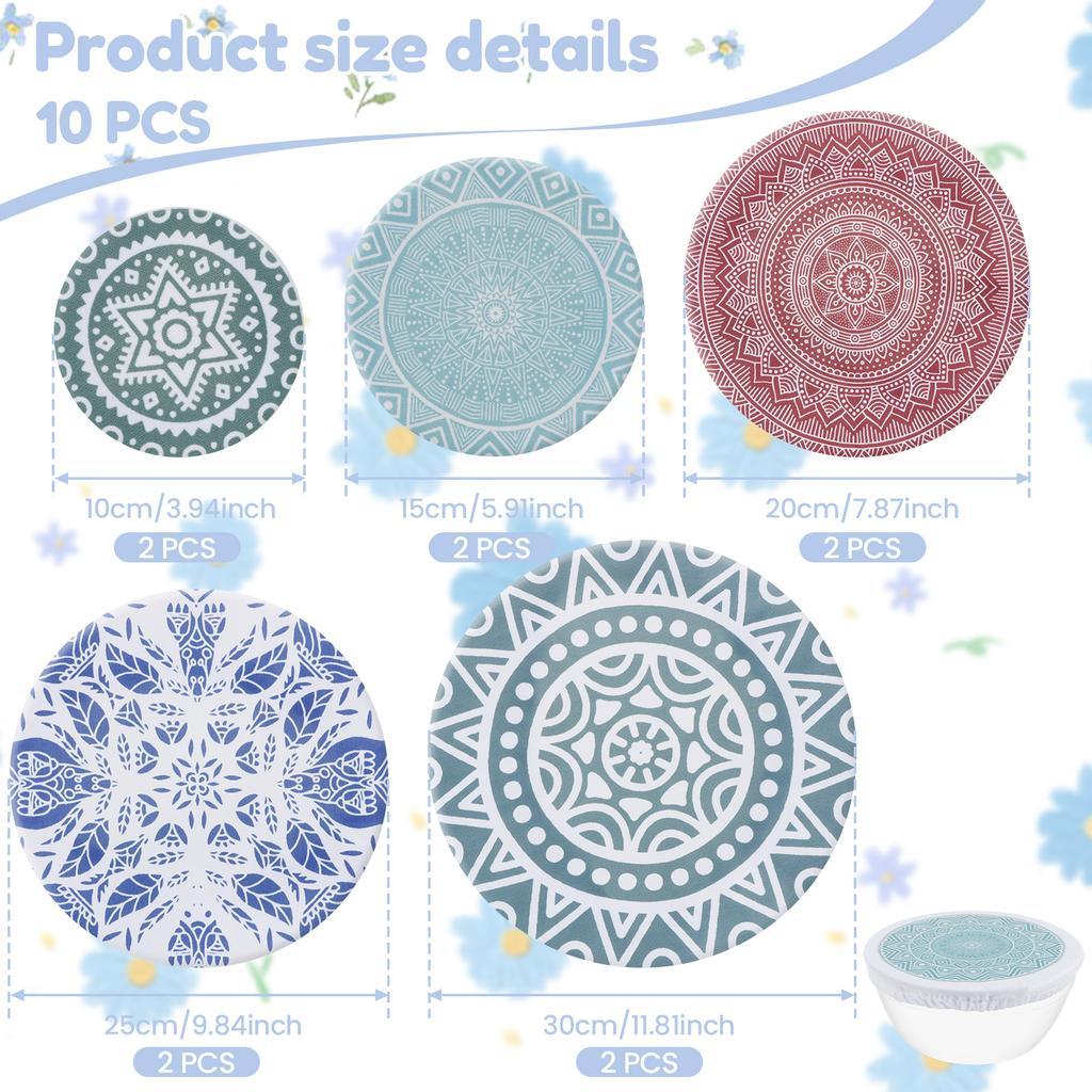 10 шт. эластичных тканевых крышек для мисок, многоразовые тканевые крышки, эластичные портативные пылезащитные чехлы для мисок для вечеринок, пикников и дома.