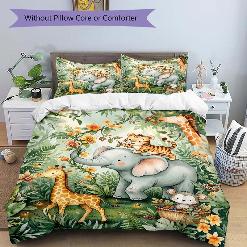 Jungle Safari Friends Print 3Pcs Bedding Setduvet Cover With 2 Bedropillowcase Home Birthday Gift