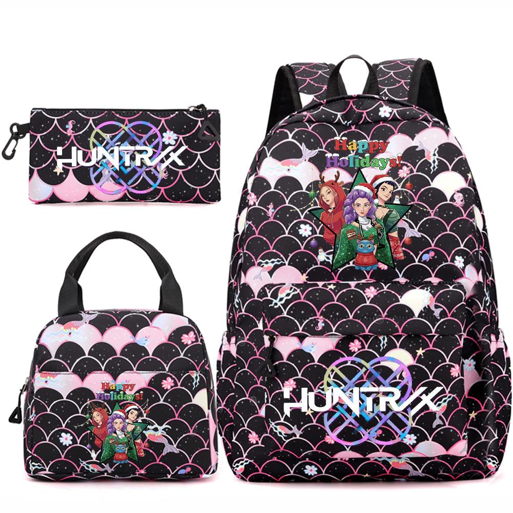 3Pcs/set Christmas KPOP Printed Backpack Handbag Pencil Case for Teenger Student Girl Boy Schoolbag Kid Bookbag Large Capacity Travel Bag Gift