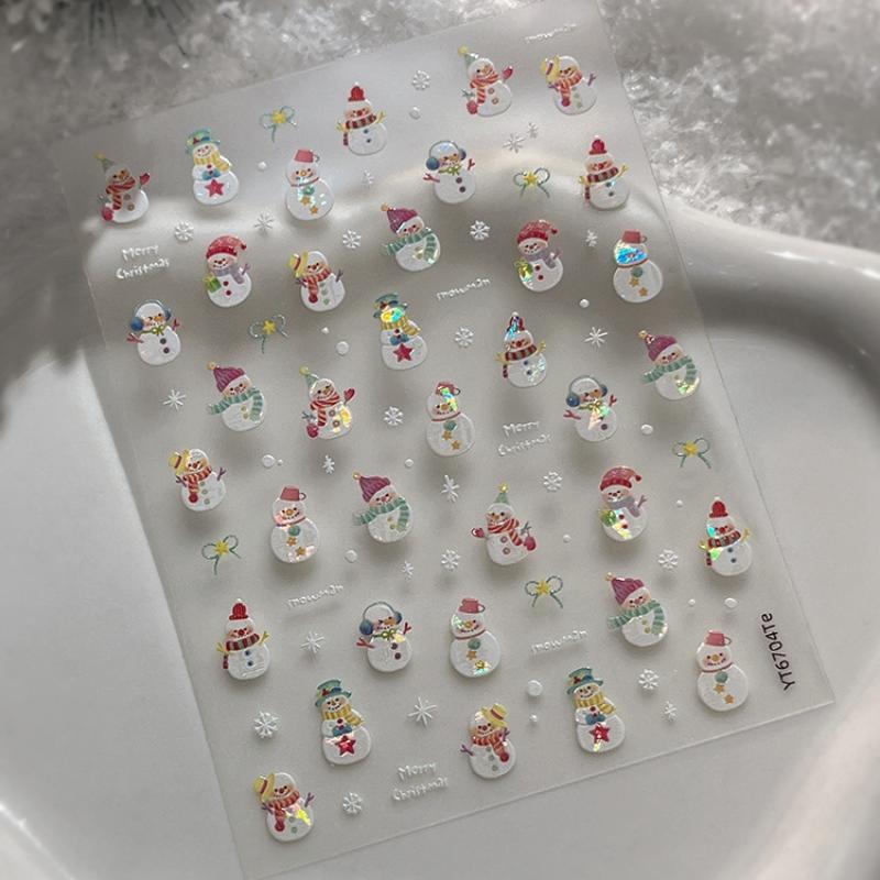 Cute Christmas Snowman Christmas Tree Santa Claus Nail Stickers Kawaii Art Stickers Diy New Year Accessories Manicure Decals
