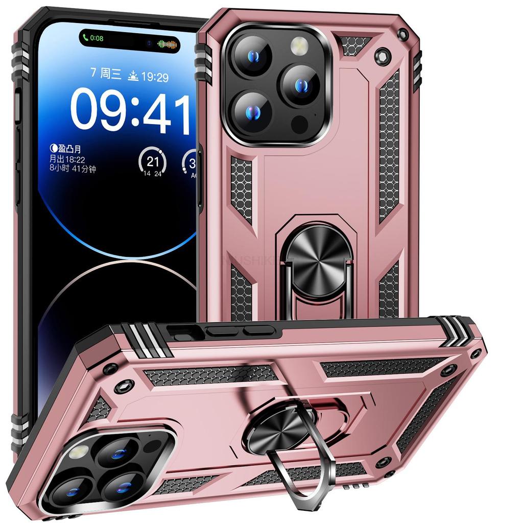 Shockproof Armor Bumper Case For iPhone 15 14 Plus 13 12 11 Pro XR XS Max X 7 8 6 SE Finger Holder Magnetic Metal Ring Cover