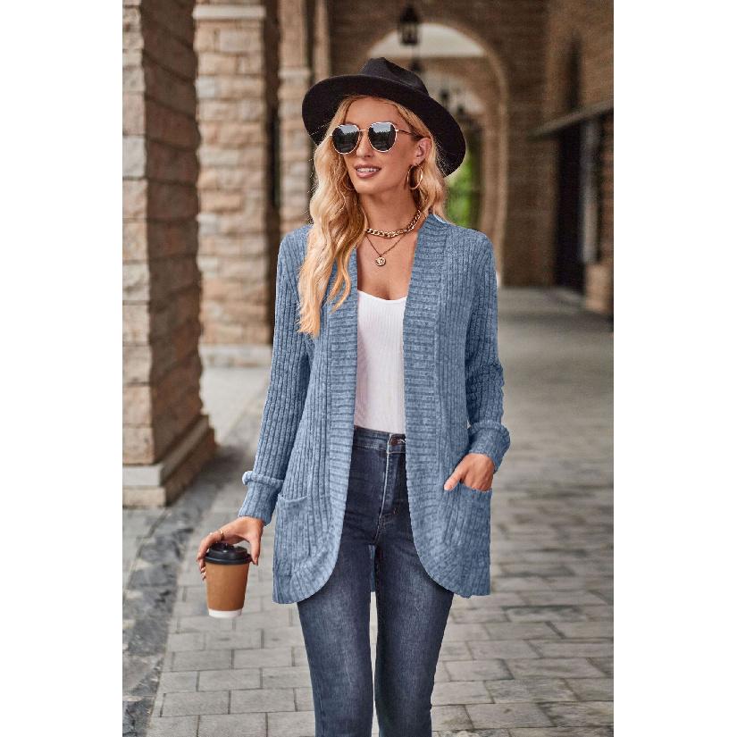 2026 Autumn New Women's Solid Color Ribbed Brushed Casual Long-Sleeve Cardigan Jacket