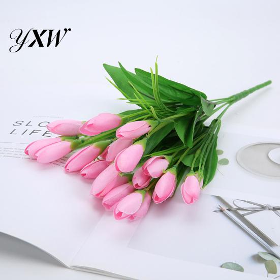 Fake Flower 1 Bouquet Artificial Realistic Colorfast 21 Heads Vivid Tulip Wedding Favors Faux