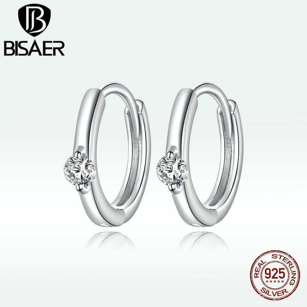 Bisaer 925 Sterling Silver Hypoallergenic Earrings Colorful Cubic Zirconia Women Ear Buckles