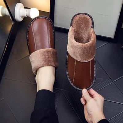 Женские и мужские осенне-зимние дышащие теплые домашние тапочки новые толстые парные кожаные тапочки повышенного дышащие водонепроницаемые теплые