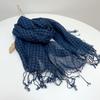 Blue Linen Small Plaid Scarf Thin Breathable Neck Protector Silk Scarf Women'S Fringed Long Shawl