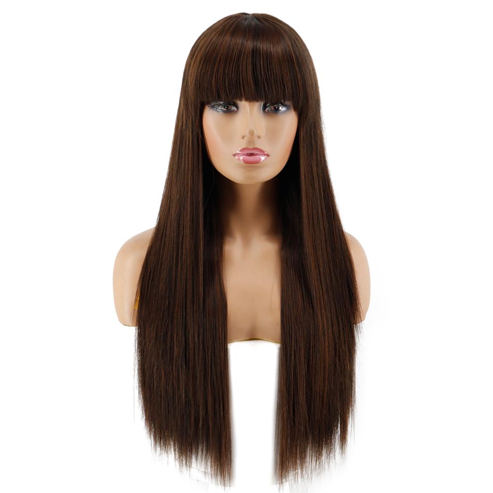MISS WIG Длинный прямой парик Косплей Черный Серый Парик для женщин с челкой Парик из синтетического высокотемпературного волокна