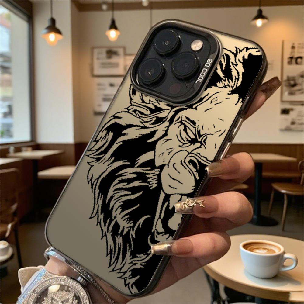 Черный Дизайн Татуировки Львиной Головы Чехол для Телефона для Iphone 16 15 14 13 12 11 Pro Max Mini Ударопрочный Защитный Жесткий Чехол с Защитой от Царапин