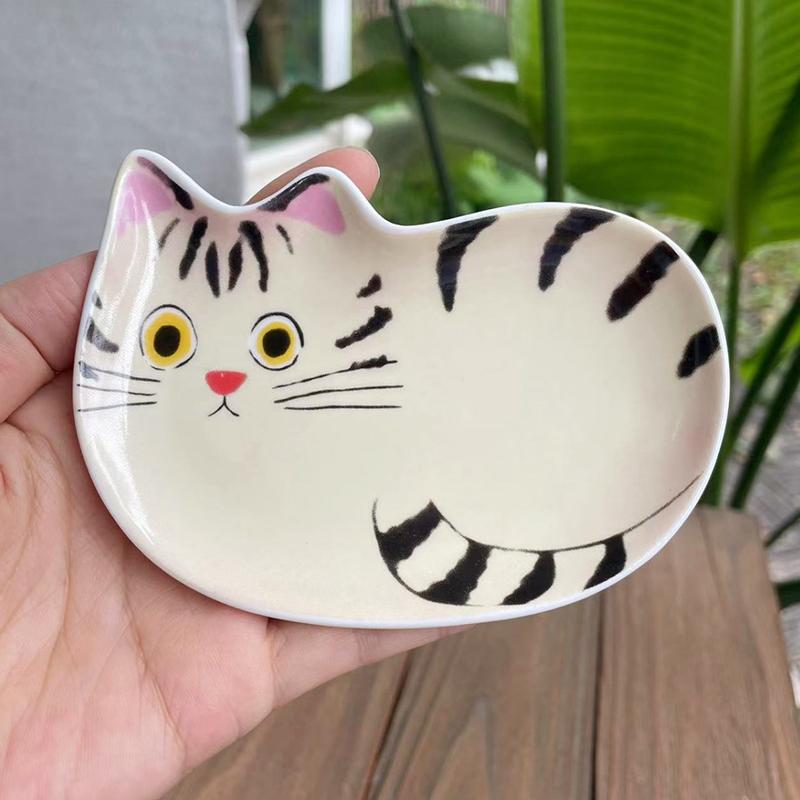 1PC Cat Ceramics Dish Kitchen Spoon Holder Home Cat Sauces Dishes Restauarant Seasoning Plate Japanese Cute