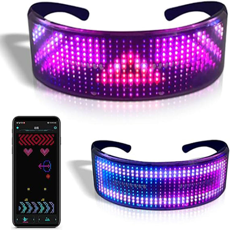Светодиодные очки Bluetooth Приложение Программируемый дисплей RGB-подсветка, Подходят для встреч, вечеринок, рождественских праздников