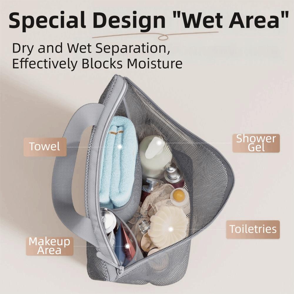 Zipper Closure Mesh Storage Bag with Handle Travel Cosmetic Bag Makeup Bag Swimming