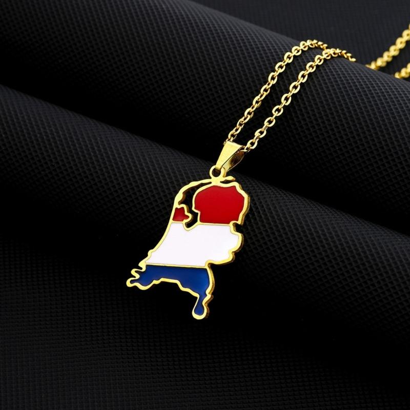 Vintage Netherlands Map Necklace Simple Flag Symbol Necklace Jewelry Stainless Steel Country Outline Pendant Necklace