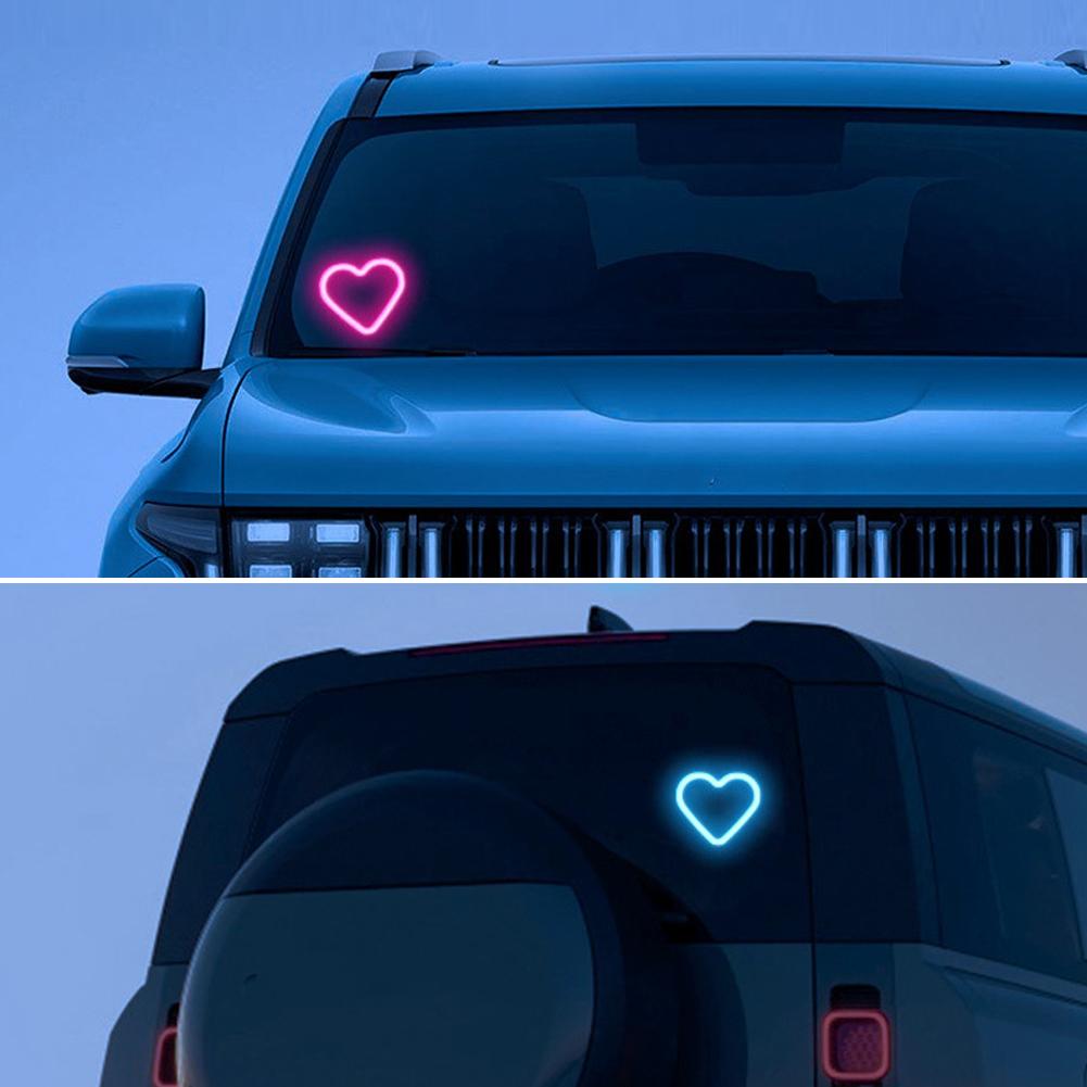 Love Shape Car Solar Energy LED Triangular Window Light Wireless Neon Lights C-pillar Atmosphere Car Interior Accessories