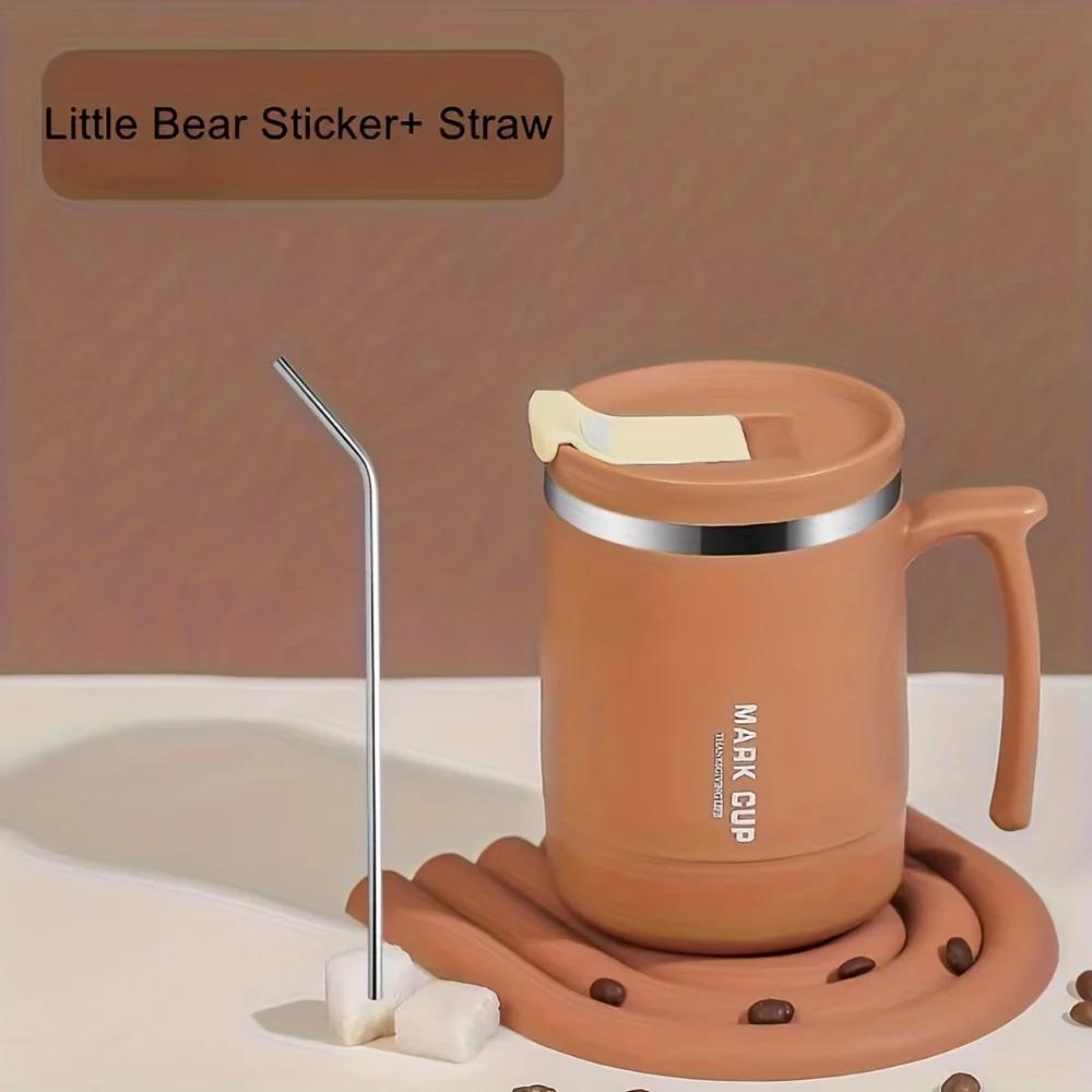 1 шт. 500 мл Милая кружка-медвежонок Двустенная Изолированная Дорожная кофейная кружка из нержавеющей стали с соломинкой и крышкой Лучшая офисная кружка для кофе со льдом