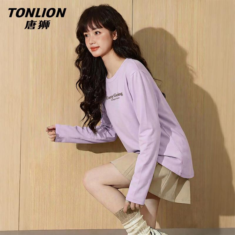 Женская хлопковая футболка TonLion с круглым вырезом и длинным рукавом