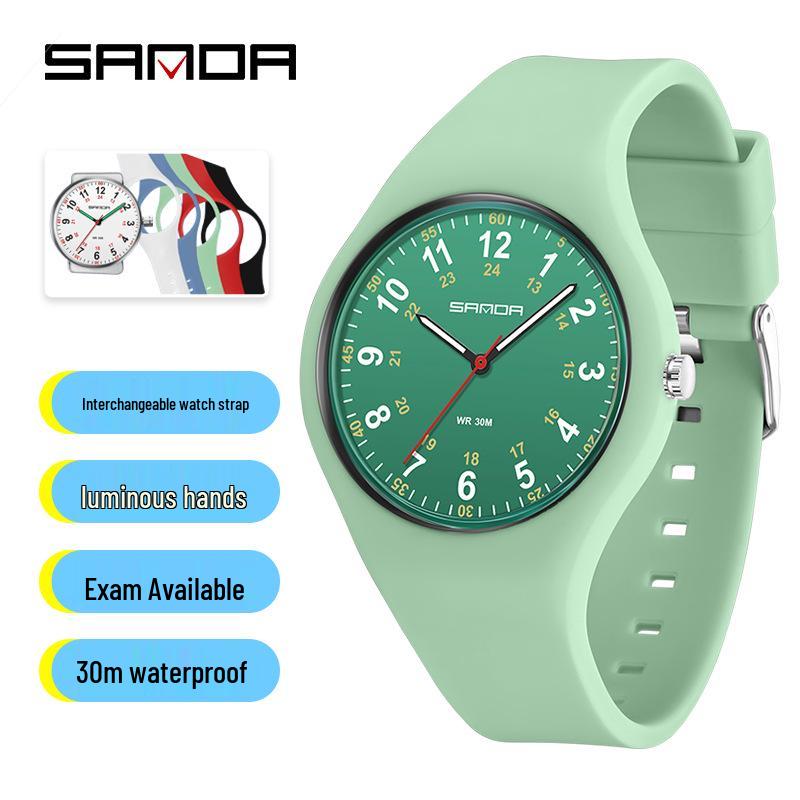 SANDA Легкие Детские Светящиеся Водонепроницаемые Силиконовые Кварцевые Часы - Новая Модель, Идеально Подходят для Экзаменов и Повседневной Носки.