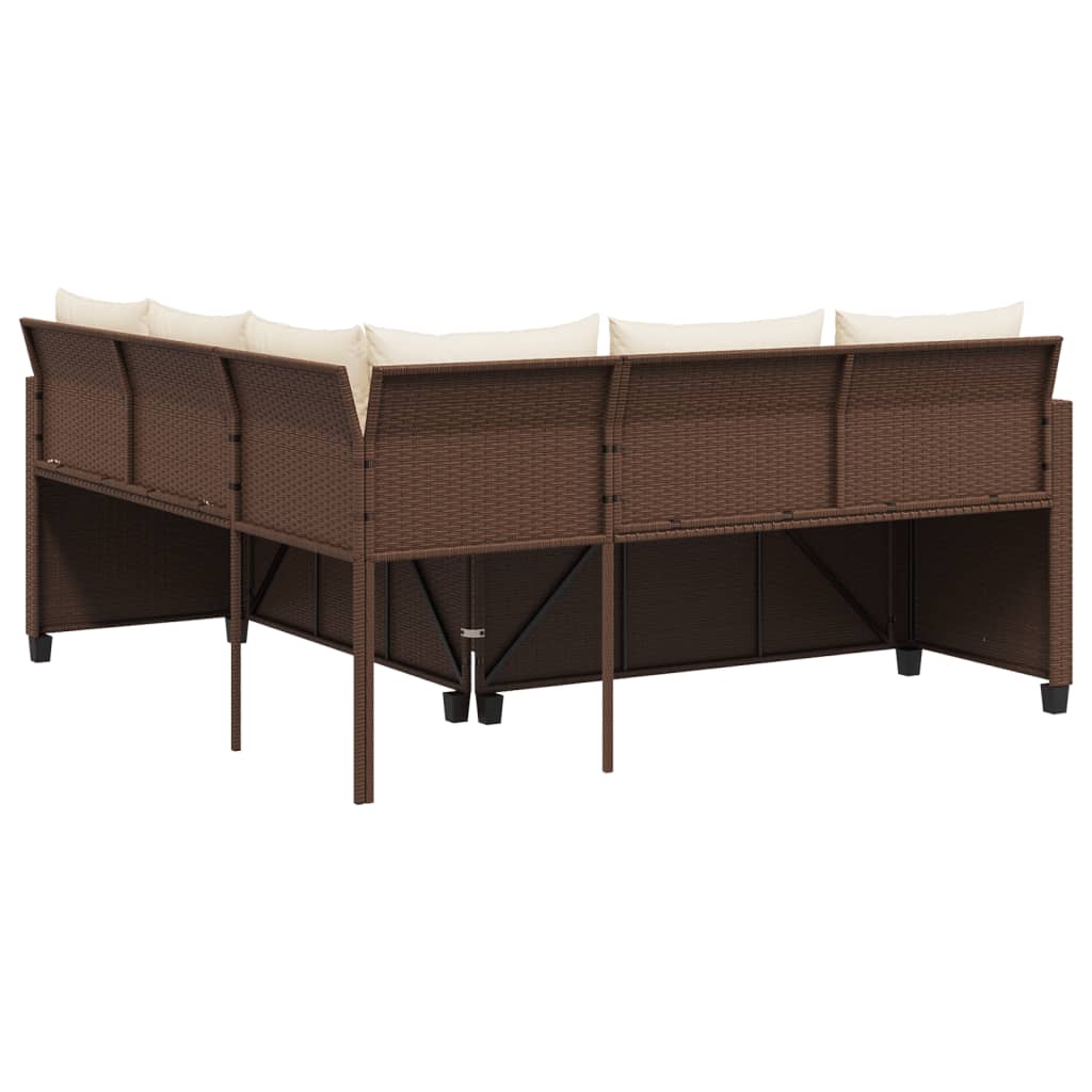 L shaped Garden Sofa Set with Table and Cushions Brown Poly Rattan