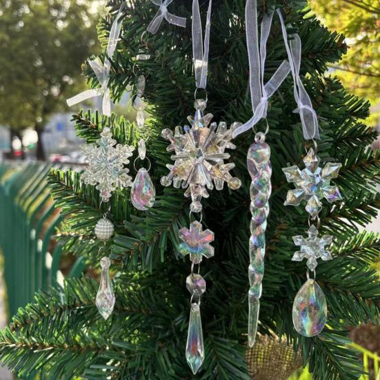 18 Pcs Crystal Christmas Ornaments for Tree Clear Acrylic Snowflake Icicle Hanging Ornaments with Drop Pendants Winter Wonderland