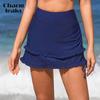 Женские шорты для плавания, однотонные с отделкой салата, завязки со средней талией, танкини, мягкое быстросохнущее платье для плавания