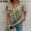 S-8XL Plus Size Summer Vintage Women's T-shirt Casual Graphic Print Oversize Clothing Outdoor V-neck Short Sleeve Tops Tees