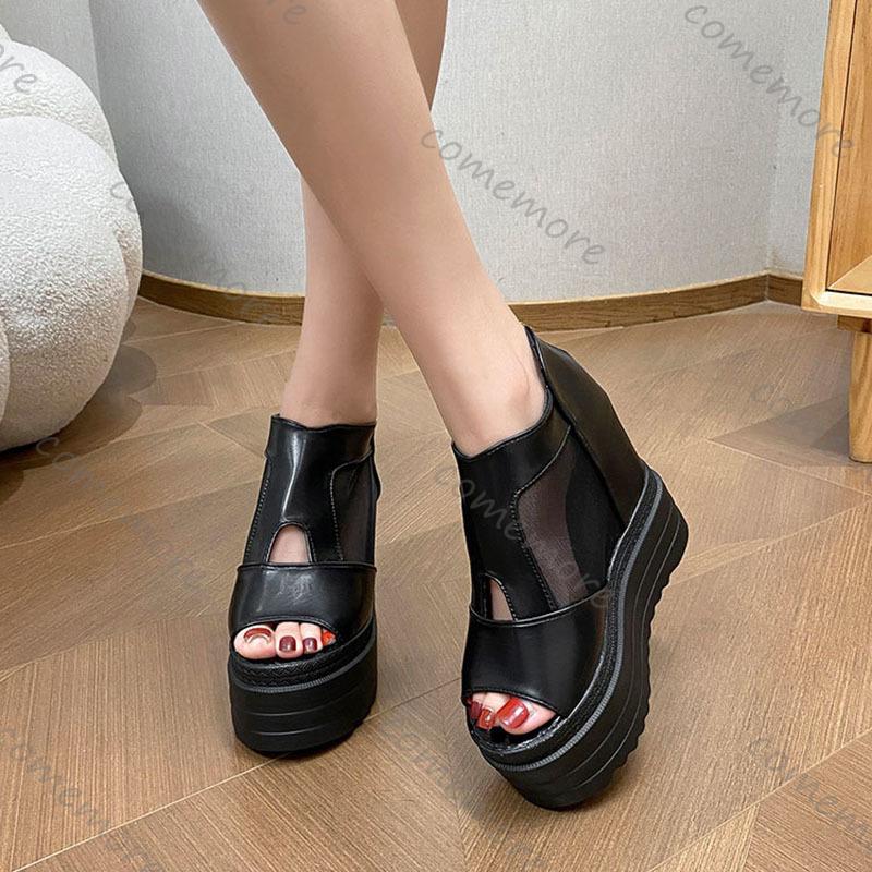 Comemore New Peep Toe High Heels Gladiator Sandals Women Platform Shoes Summer Lace Breathable Wedges Sandal Single Shoe