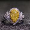 Яркие желтые кольца CZ для женщин, великолепный подарок на годовщину для женщин, нежная леди, роскошные аксессуары, ювелирные изделия для вечеринок