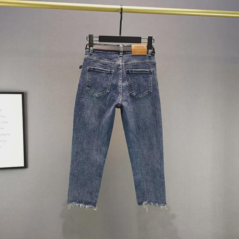 2024 Summer Women's Slim Fit High Waist Diamond-Embellished Cropped Denim Pants