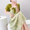 Women's nightgown thin short-sleeved printing light luxury simple breathable casual loungewear long skirt can be worn outside