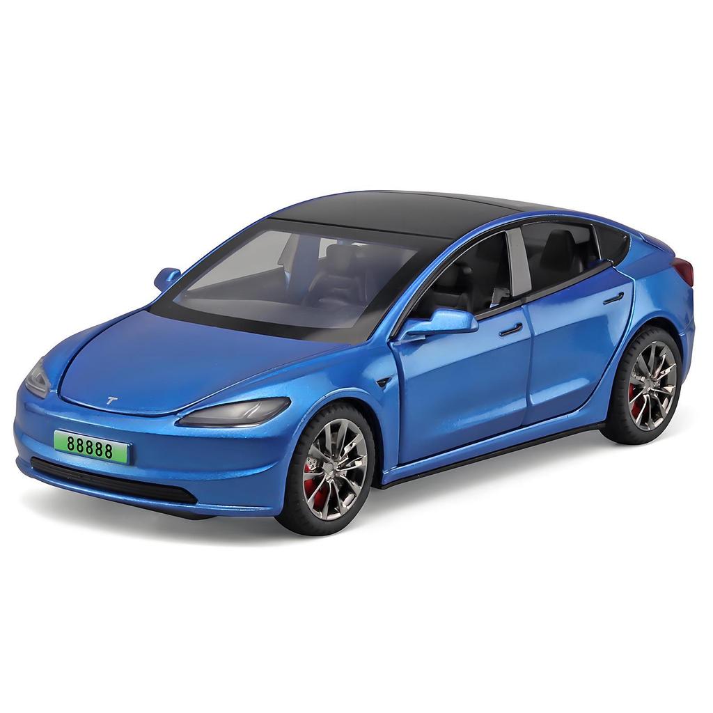 1:32 Tesla Model 3 Alloy Toy Car with Light & Sound Effects, Pull-Back Action.