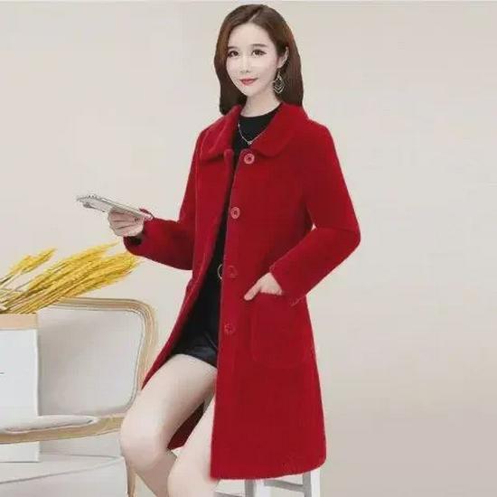 Imitation Lambskin Mid-Length Winter Coat for Women, 2022 Korean Style, Large Sizes Available