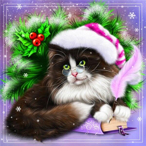 5d алмазная живопись, полная дрель, круглая Алмазная вышивка кошка, собака, вышивка крестиком, стразы, мозаика, Рождественский подарок