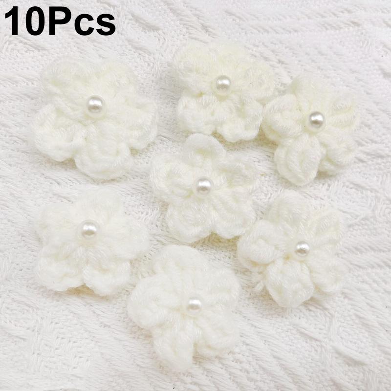 10PCS Puff Flower Head Knitted Hand Woven DIY Pearl Sweater Coat Decor Hairpin Headdress Accessories