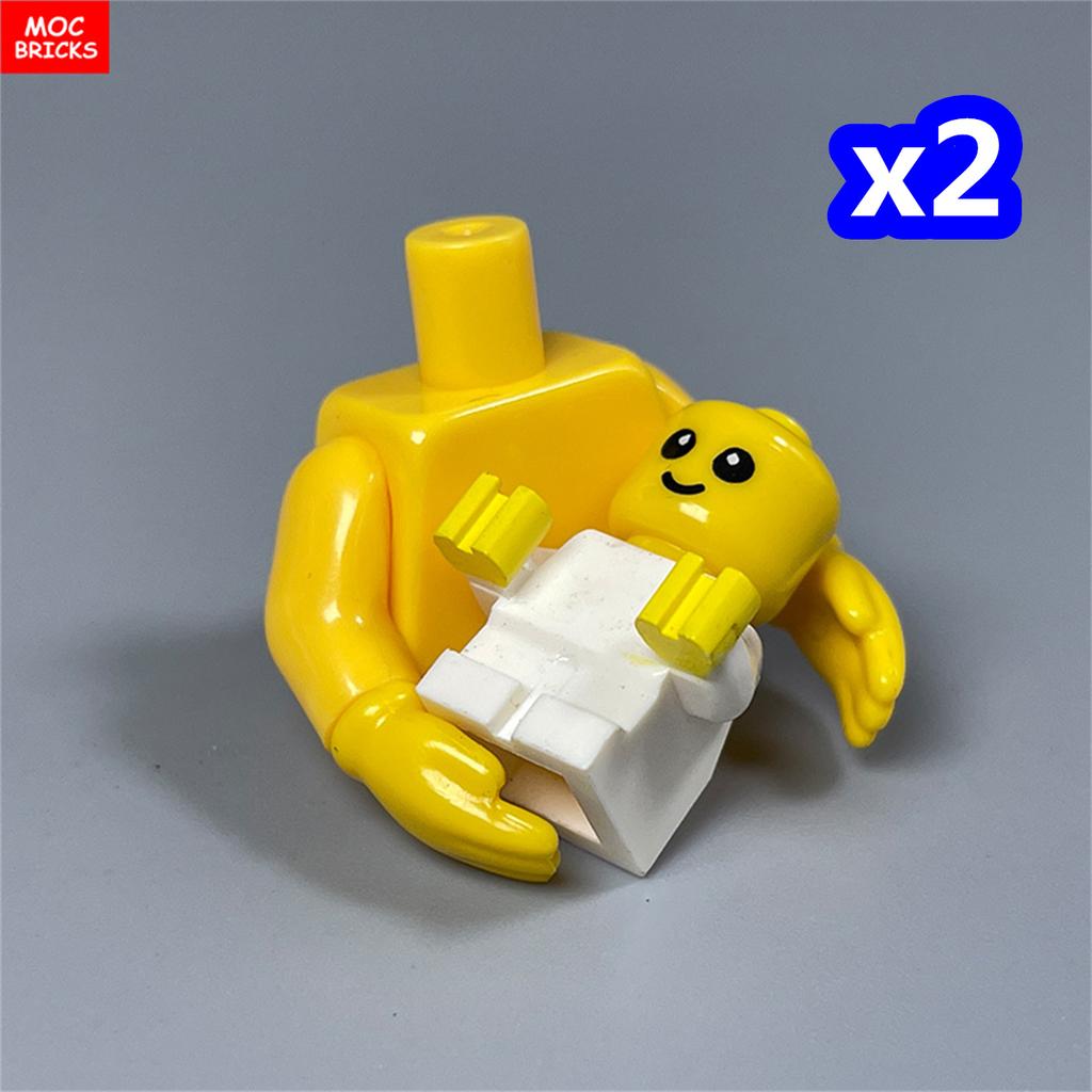 MOC Блоки Желтые Руки Ноги Держат Младенца Младенец 4СМ Фигурка Тело Одежда Аксессуары Собранные Строительные Кирпичи Игрушка Дети Пластиковый Материал Кукла