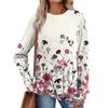 Women's Winter Color-Block Printed Lightweight Brushed-Cotton Round Neck Top