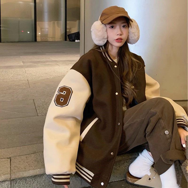 Женская зимняя модная корейская бейсбольная куртка из бархата с вышивкой