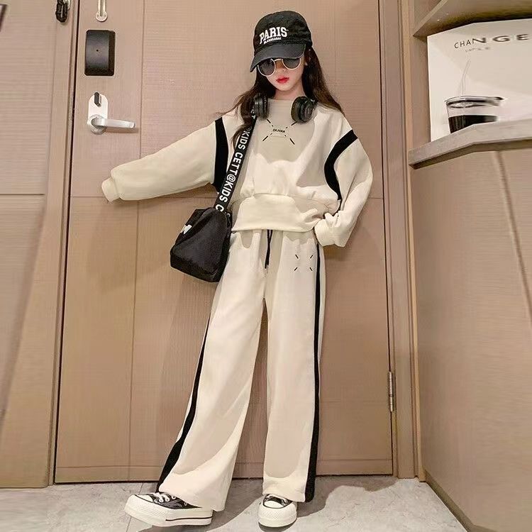 Комплекты одежды для девочек Весна и Осень Лонгслив Худи Широкие брюки Детские костюмы 6 8 10 12 14 лет