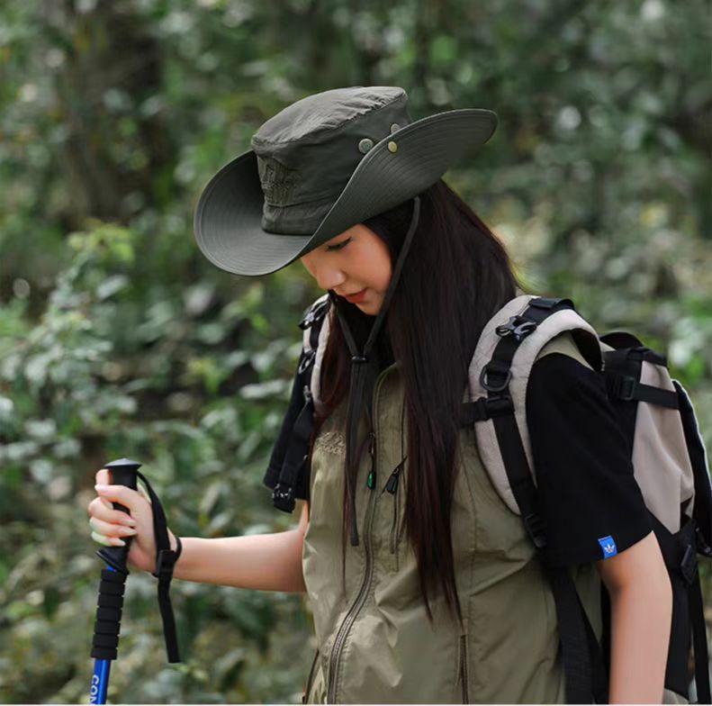 Summer new men's and women's sun hats big brim sun protection outdoor fishing mountaineering cowboy bucket hat light breathable hat