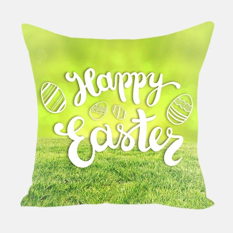 Home Decoration Easter Pillowcase Rabbit Egg Print Pillowcase Living Room Sofa Cushion Cover Bedroom Bedside Pillowcase 45x45cm