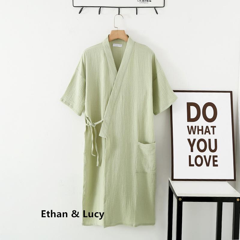 Летний унисекс-халаты из марлевого крепа с короткими рукавами и ночная рубашка - удобная одежда для дома и улицы