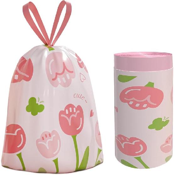 4 Gallon Trash Bags, Small Garbage Bags with Drawstring and Printed Lily Design, Tear-Free, Leakproof & Durable Small Trash Bags for Bathroom,