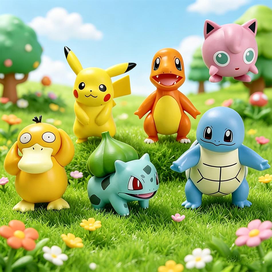 6pcs/set Pok mon Figures Pikachu Toys Model Charmander Psyduck Squirtle Jigglypuff Bulbasaur Kawaii Collect Dolls Kids Gift