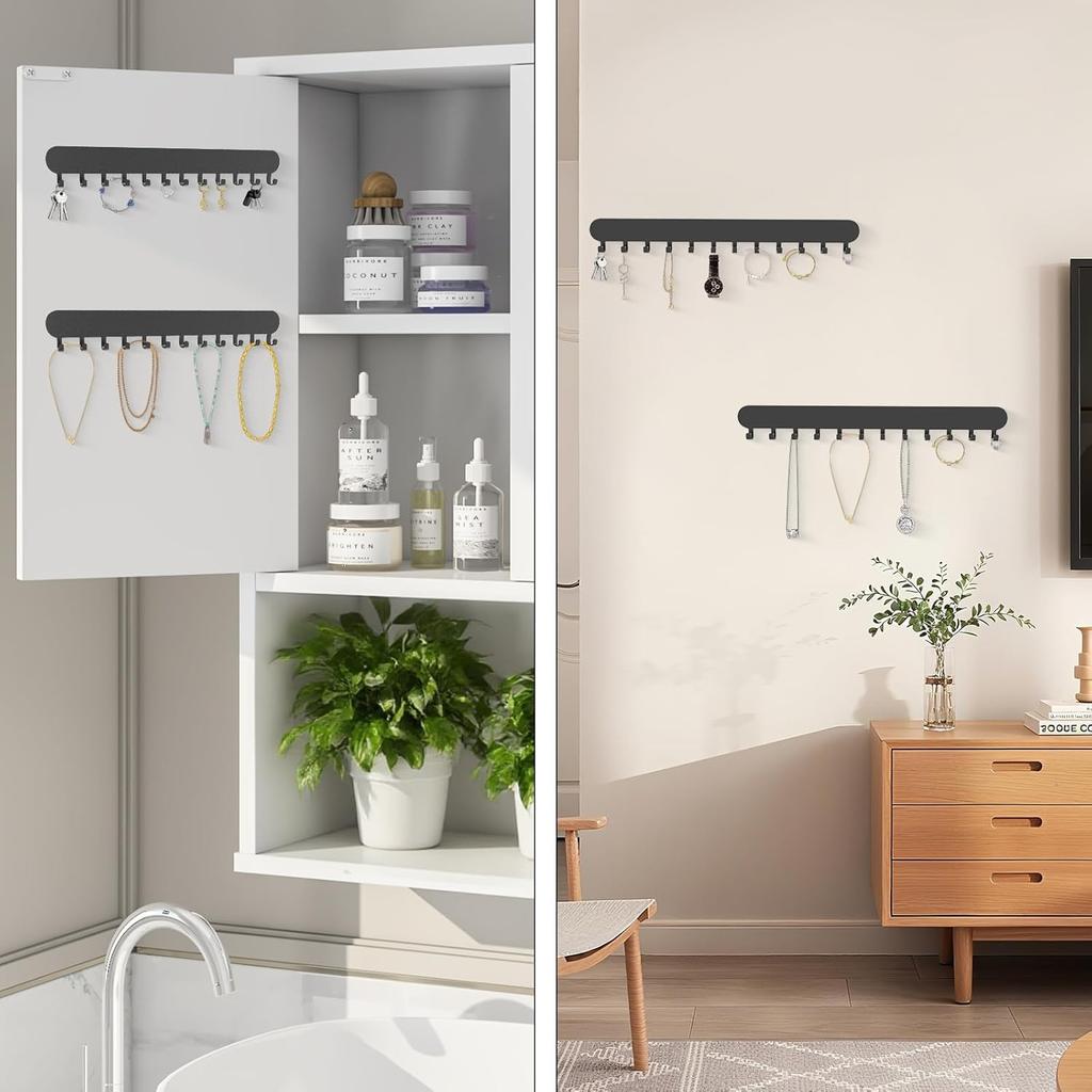 Necklace Holder - Hanging Jewelry Organizer, Self-Adhesive Wall Mounted for Necklaces, Bracelets, Black