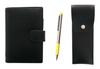 Eco B7 Cowhide Mini System Notebook и чехол для ручки с круглыми кнопками, черный FB325, набор шариковых ручек с прямым стуком, желтый LS002B-BRSB-FB325-Y