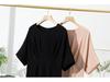 Women's Short Sleeve Real Silk Dress - Loose Fit, Solid Color, Round Neck, Long Length