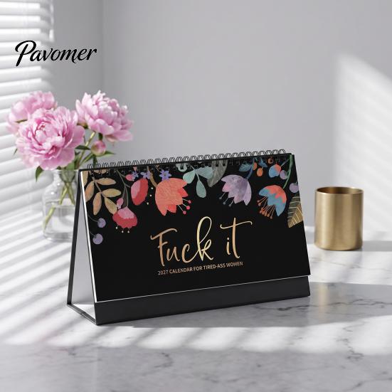 Office Desk Accessory Cute Puppy Calendar 2027, English Pet Theme Coil Bound Planner Event Reminder Notebook with Thick Paper, Home School Decor, Gift