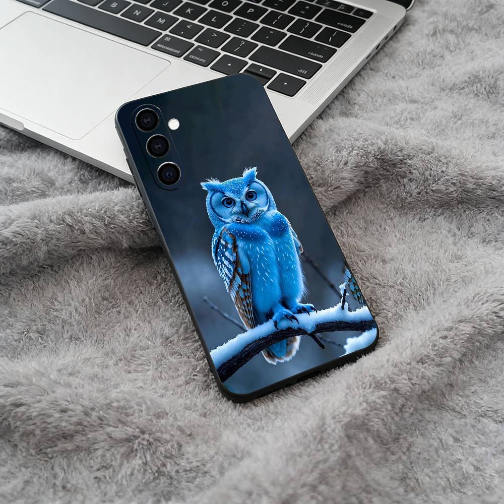 Cute owl pattern Soft Silicone phone Case for Samsung Galaxy A73/A71/A72/A70/A53/A52/A51 - Black