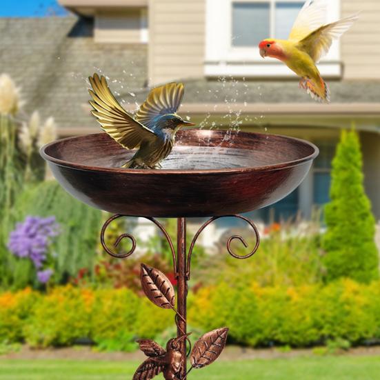Металлическая ванна для птиц, отдельно стоящая чаша для купания птиц с колышком, регулируемая высота, поддон для кормушки для птиц, декор для сада и улицы