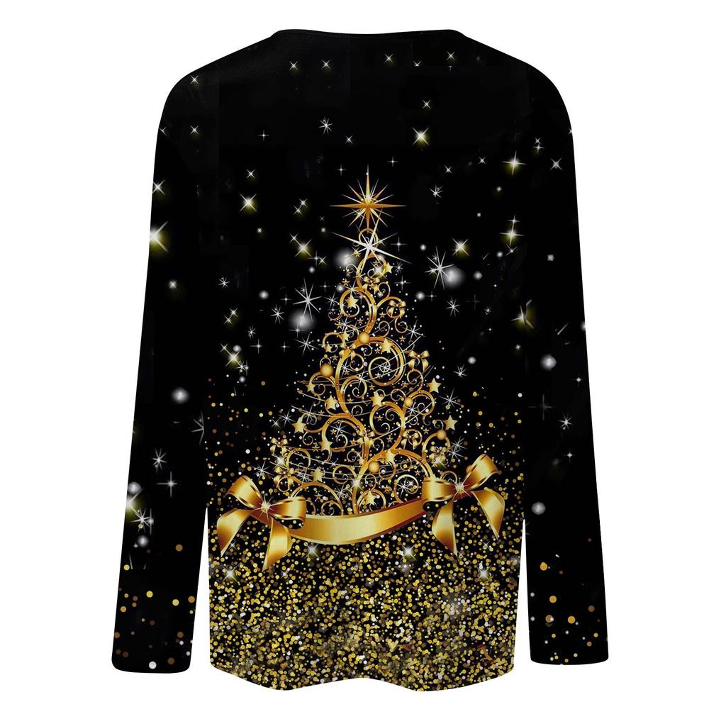 Женская мода, повседневная блузка с длинным рукавом и рождественским принтом, пуловер с круглым вырезом